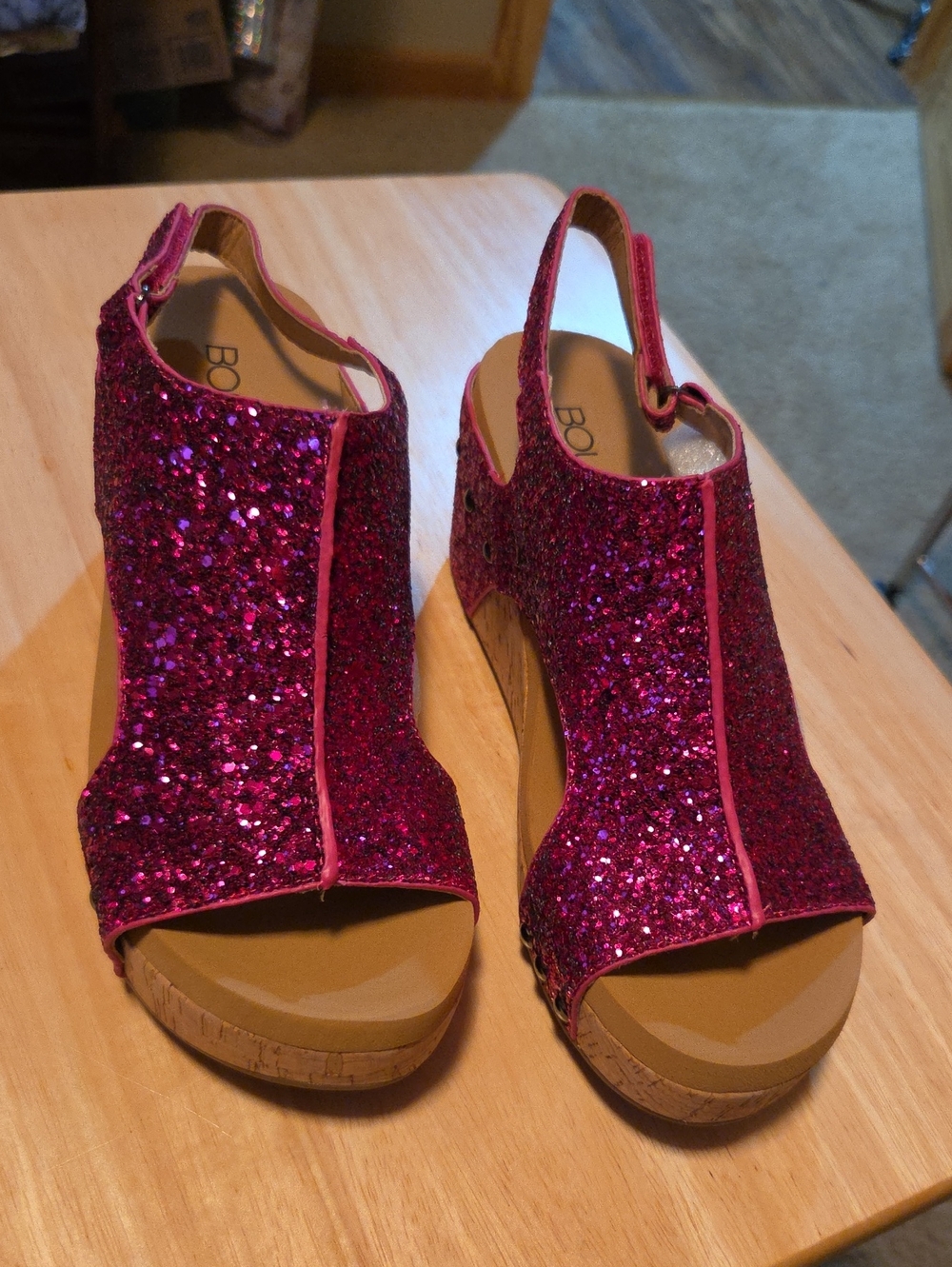 Corky Pink Glitter Wedge Sandals with Slingback Strap
